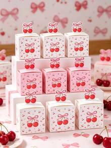 24 piezas Cajas de regalo con lazo de cereza, cajas de embalaje de regalo pequeñas para baby shower, cajas de obsequio con lazo de cereza, cajas para dulces, cajas para postres, suministros de envoltura de regalos de cumpleaños, decoraciones para baby shower de niño y niña, decoración para revelación de género, cajas de regalo para decoración de mesa de fiesta de boda, decoraciones de fiesta de cumpleaños con lazo de cereza, suministros para fiesta de baby shower, decoraciones para fiesta de cumpleaños de niña, regalos de baby shower, recuerdos de fiesta - Arco de cereza - Ver 4
