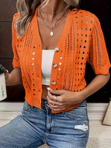 Short Sleeve Cardigan For Spring And Summer - 橘色 - 查看 4