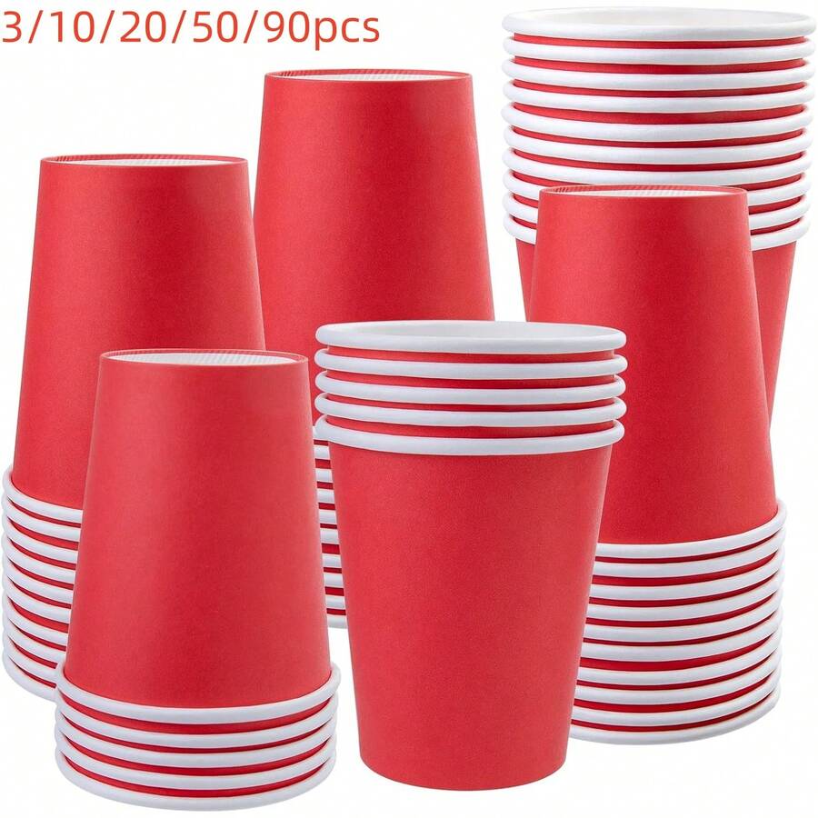 Bộ 3/10/20/50/90 cốc giấy dùng một lần màu đỏ, dung tích 9oz (khoảng 237ml) dùng cho cà phê/trà/đồ uống lạnh, cốc tiệc, đồ uống nhẹ, thích hợp cho tiệc sinh nhật, đám cưới, Ngày của Mẹ. - Nhiều màu - Xem 1