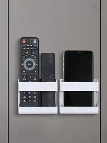 2pcs Wall Mounted Remote Control Organizer Box, Phone Charging Holder, Enclosed Storage Shelf, No Drill Remote Control Outlet Tidy, Remote Control Box, Phone Stand, Suitable For Bedroom, Bathroom, Living Room, Kitchen, Office Storage (1/2pcs Available) - Multicolor - View 1