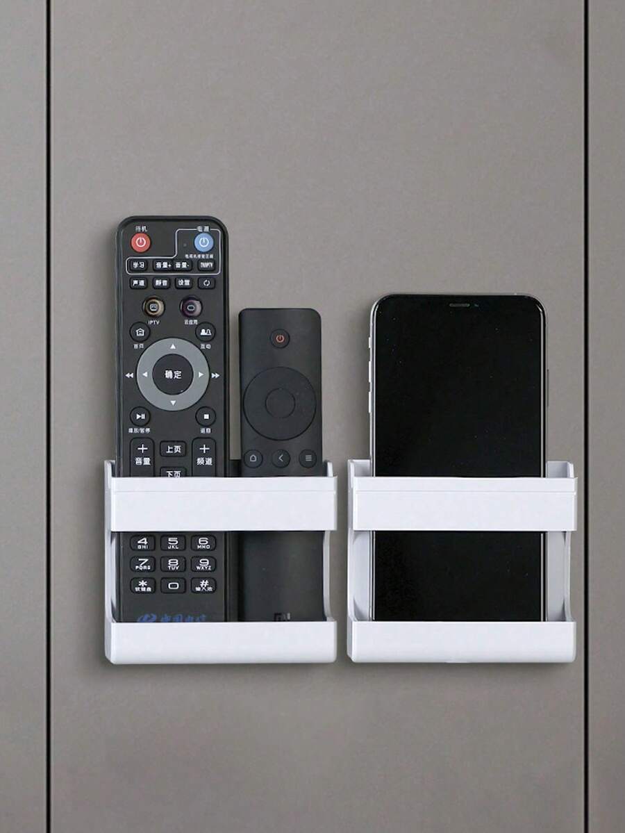 2pcs Wall Mounted Remote Control Organizer Box, Phone Charging Holder, Enclosed Storage Shelf, No Drill Remote Control Outlet Tidy, Remote Control Box, Phone Stand, Suitable For Bedroom, Bathroom, Living Room, Kitchen, Office Storage (1/2pcs Available) - Multicolor - View 1