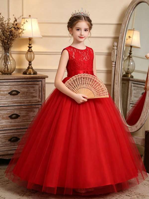 Long Princess Dress Flower Girl Dress For Wedding, Birthday Party, Piano Recital, Formal Occasion