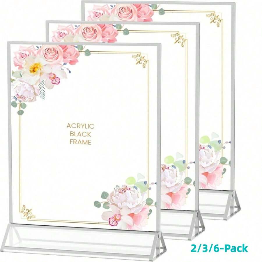 銀色相框 壓克力雙面金屬色相框 T型 4X6"/5x7"/6x8"/8.5x11"--2/3/6入 用於菜單架、婚禮桌號架、居家相框、活動展示相框