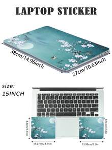 Miếng dán laptop 15-15.6 inch họa tiết hoa thẩm mỹ, nhiều mẫu hoa mộc lan & mặt trăng phương Đông, nhãn dán vinyl chống nước có thể tháo rời, không để lại vết keo - Xem 3