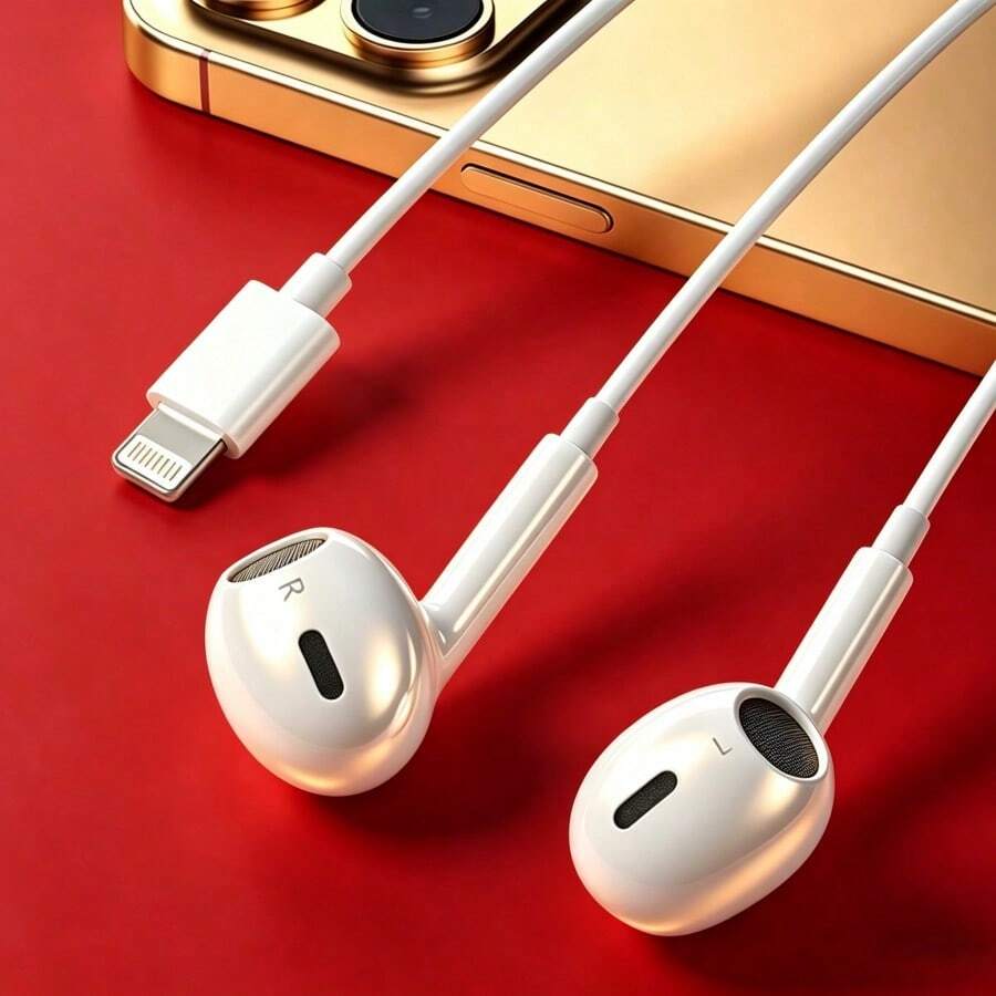 Wired In-Ear Headphones Compatible With Apple Lightning Interface, Wired Earphones With Lightning Connector, Built-In Remote Music Control Wired Earbuds Compatible With IPhone - View 1