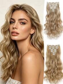 7pcs Clip-In Hair Extensions, 22 Inch Wavy Hair Pieces, Women's Volumizing Hair Extensions, Suitable For Daily Wear, Party, Wedding And Festival, Halloween - Multicolor - View 4