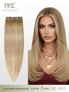 DNE HAIR 4件組夾式真人髮片，8個夾子隱形設計 T6-P8/613# 漸層胡桃棕至灰棕與漂染金髮色，12-18英吋，耐用防脫落，柔軟豐厚質感，適合全頭佩戴，日常穿戴、假期與季節使用 - S8/613 - 查看 1