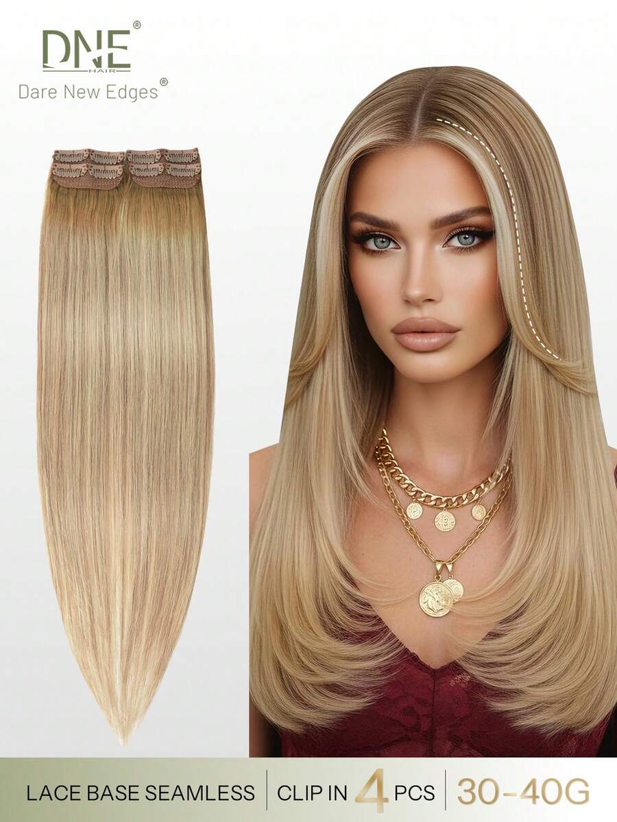 DNE HAIR 4件組夾式真人髮片,8個夾子隱形設計 T6-P8/613# 漸層胡桃棕至灰棕與漂染金髮色,12-18英吋,耐用防脫落,柔軟豐厚質感,適合全頭佩戴,日常穿戴、假期與季節使用 - S8/613 - 查看 1