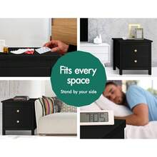 ELFORDSON Bedside Table Hamptons Nightstand Storage Side End 2 Drawers White/Black - Black - View 3