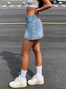 Women's Casual Versatile Solid Color Denim Mini Skirt Summer - Light Wash - View 7