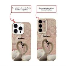 1pc TPU Material Elegant Pink Pattern Swan Arabic Decorative Pattern Phone Case Compatible With IPhone 17 Pro Max/17/16 Pro Max/15/13/12/11/ S20 FE/A15/S24/A55/ Note 11/Note 12/Note 13 Pro Full Coverage Shockproof Soft Shell Protective Cover - White - View 8