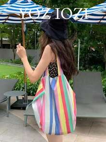 Japanese & Korean Style Minimalist Slouchy Rainbow Color Block Ins Niche Design Lightweight Fresh Commute Outing Daily Shopping Shoulder Underarm Tote Bag For Women - Multicolor - View 7