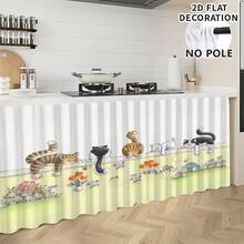 1pc, Home Decor, Cat Pattern Printed Table Skirt, Kitchen Small Curtain, Kitchen Cabinet Cover, With Curtain Holes, Easy To Hang, Rectangular, Machine Woven, Machine Washable, Kitchen Decoration And Accessories, Perfect For Kitchen Cabinets And Home Decor - Multicolor - View 4