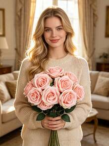 1 pièce Fleur de rose artificielle éternelle en plastique, 8 couleurs romantiques disponibles (Bourgogne/Blanc/Orange/Champagne/Rose clair/Rose foncé/Bleu brumeux/Café), forme de fleur, texture de pétale réaliste, fleur artificielle décorative, mariage, maison, hôtel, intérieur - Rose foncé - Voir 2