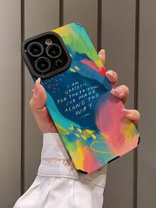 1 pieza Funda de teléfono con textura de cuero sintético, patrón vintage de eslogan y letras, 3D, suave y a prueba de golpes, compatible con iPhone y - Multicolor - Ver 3