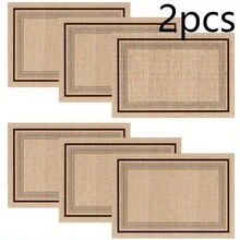 Multi-Pack Linen-Style Placemats With Classic Border Designs. 100% Polyester, Non-Slip, Heat-Resistant, Easy To Clean. Neutral Tone, Perfect For Everyday Meals And Home Decor. - Multicolor - View 15