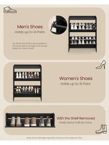 Shoe Storage Cabinet Organizer With 2 Flip Drawers, Freestanding Narrow Shoe Rack Cabinet Entryway, Farmhouse Style, Fits 14 To 16 Pairs, Smoky Black UHSC203BJ01S - Smoky Black - View 6
