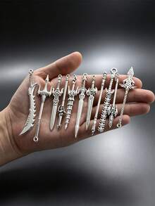 20/30/50/60/80/100pcs Mixed Vintage Silver Color Zinc Alloy Knight Sword, Gun And Bow Charms, Suitable For DIY Weapon Decorations, Jewelry Making And Crafts - Silver - View 2