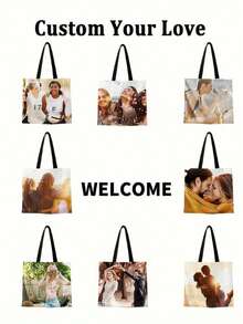 Customized Photo & Text Canvas Tote Bag – Personalized, Reusable Shoulder Shopping Bag, Foldable Design (Polyester, Multiple Colors) - Multicolor - View 7
