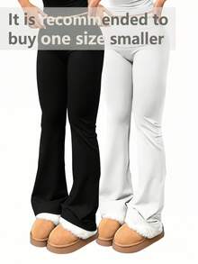 2pcs/Set Trouser Style Yoga Pants For Women Elastic Waist Gym Workout Flare Leggings Casual High Waisted Bootcut Yoga Pants - 黑色+白色 - 查看 2