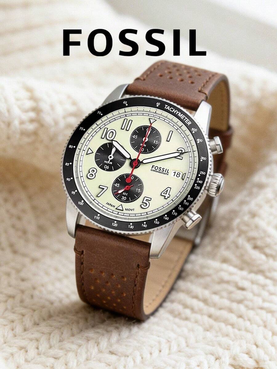 Fossil 男士運動旅行石英不鏽鋼計時碼錶 FS6042 - 棕色 - 查看 1