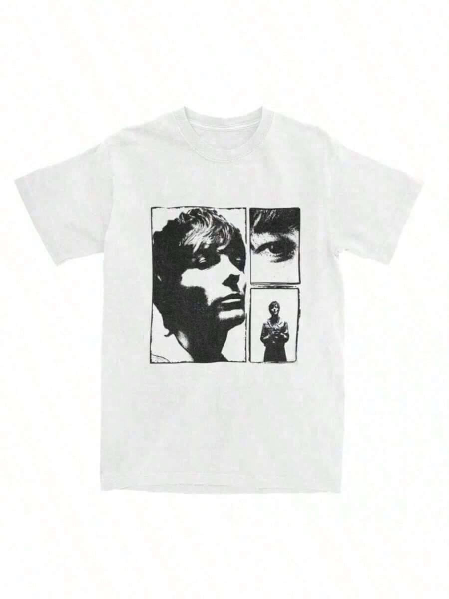 LXF2026 Camiseta de Algodón con Estampado Close-Up de Louis Tomlinson, Camiseta Estilo Hippie Urbano, Talla Grande, Cuello Redondo Holgado, Ropa Deportiva para Hombre XIAM - Blanco - Ver 1