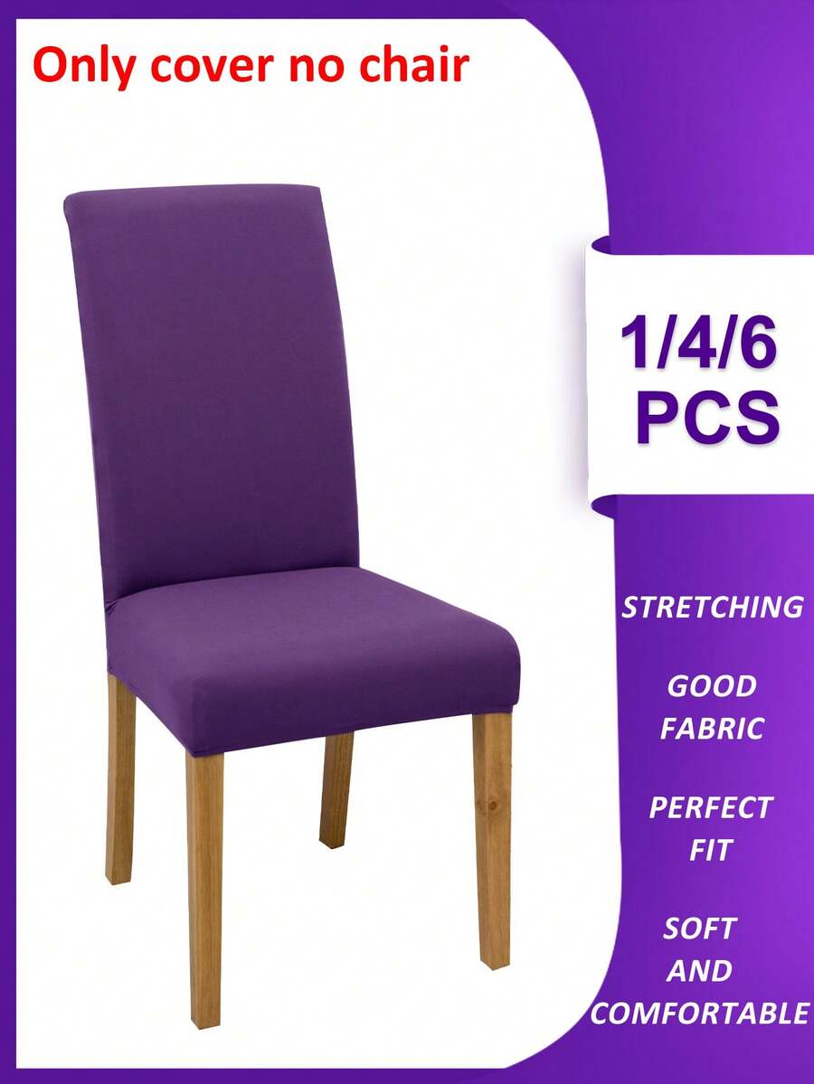 1/4/6pcs Elastic Plain Dining Chair Covers, Removable & Machine Washable Milk Velvet Chair Slipcovers - Purple - View 1