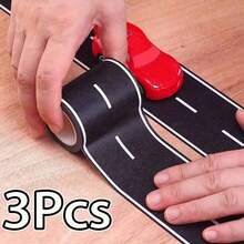 1/3Pcs Reusable Cartoon Road Track Stickers, Black Polyurethane Road Tape For Party Racing Decor, Pre-Pasted Glitter Finish Auto-Themed Decoration, Plastic Surface Friendly - Multicolor - View 7