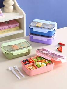 材質食品容器 家用食物保存盒 卡通印花便當盒 長方形分隔便當盒 學生便當盒套組 青少年便當盒 適合學生與上班族日常餐點準備 - 彩色 - 查看 3