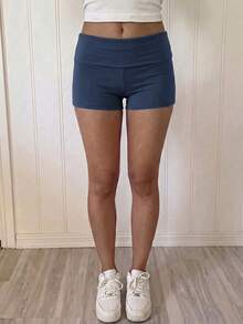 Summer Women's Y2K Style Striped Shorts, Low Waist Foldable Waistband Design, Perfect For Casual, Home, Street And Daily Commute - Navy Blue - View 5