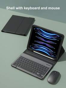 Wireless Keyboard Mouse Set For IPad A16 11th/10th, 9th/8th/7th 10.2", Air 10.9", 11", Pro 11", With PU Leather Tablet Protective Case, Detachable Wireless Keyboard (150mAh Battery) And Case With Pen Slot, Black - Black - View 3