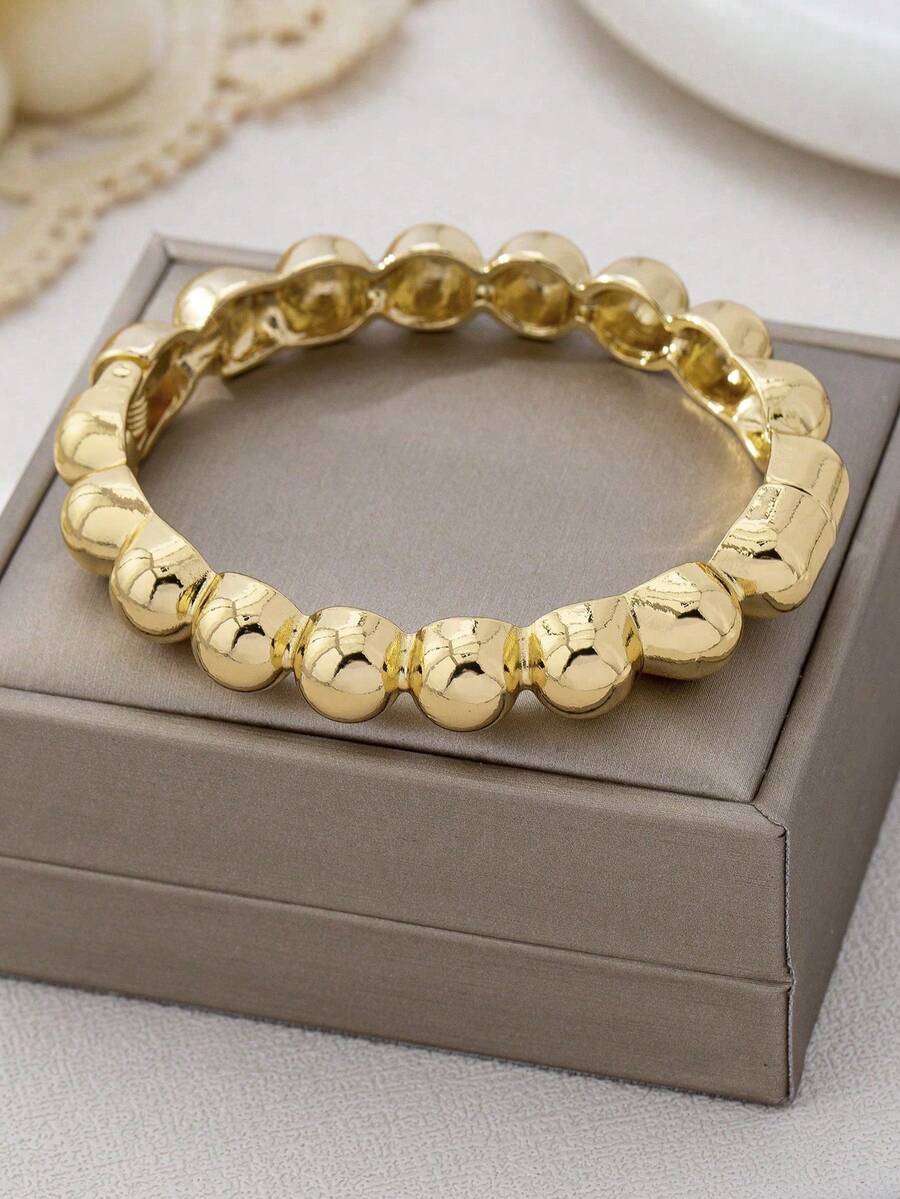 1pc Fashion Minimalist Geometric Bracelet, Asymmetrical Bead Decor, Minimalist Metal Texture, Smooth Surface Bracelet Accessory - Multicolor - View 1