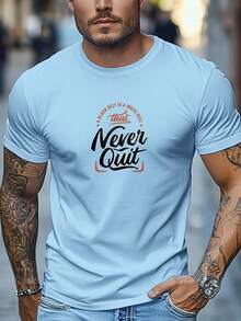 Camiseta de manga corta con cuello redondo y estampado Never Give Up para hombre, estilo casual de verano - Blanco - Ver 7
