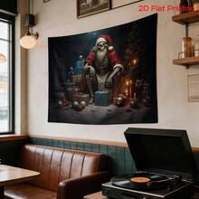 2D Flat, [2D Flat Printing] 1 Oversized High-Definition Digital Skull Santa + "Christmas Nightmare" Slogan Printed Tapestry, Non-Illuminated Tapestry, Polyester Material, Suitable As Backdrop Fabric, Photography Props, Party Banners, Birthday Gifts - 1PC - View 2