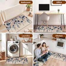 1pc Floral Linen Rubber Kitchen Mat, Bathroom Mat, Door Mat And 2D Printed Rectangular Rug, Suitable For Living Room, Bedroom, Hallway, Bathroom And Laundry Room, Suitable For Indoor And Outdoor Home Decor - Multicolor - View 8