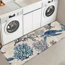 1pc Turtle Linen Rubber Kitchen Mat, Bathroom Non-Slip Pad, Door Mat And 2D Printed Rectangular Rug, Suitable For Living Room, Bedroom, Hallway, Bathroom And Laundry Room, Suitable For Indoor And Outdoor Home Decor - Multicolor - View 17