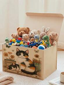1pc Large Capacity Felt Storage Box With Cat Pattern, Practical Home Organizer For Clothes, Blankets, Bedding And Miscellaneous Items, Suitable For Closet, Living Room And Bedroom - Multicolor - View 5
