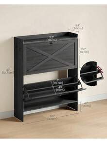 Shoe Storage Cabinet Organizer With 2 Flip Drawers, Freestanding Narrow Shoe Rack Cabinet Entryway, Farmhouse Style, Fits 14 To 16 Pairs, Smoky Black UHSC203BJ01S - Smoky Black - View 2
