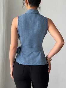 Plain Sleeveless Vest With Drawstring Summer 2026 - 藍色 - 查看 3