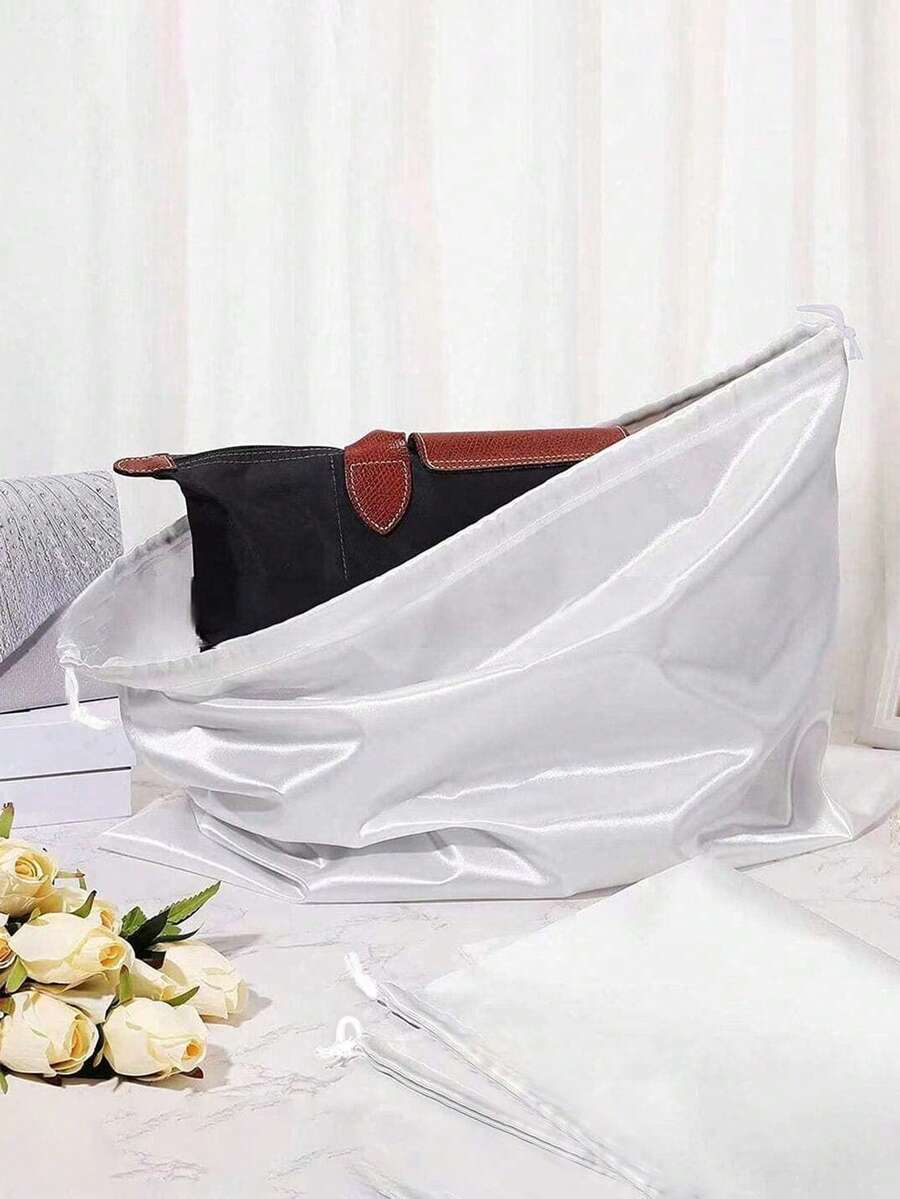 1/2/3/4 piezas Bolsas de polvo con cordón de satén de poliéster, adecuadas para joyas y accesorios; Bolsas de almacenamiento con cordón de seda para viajes; Bolsas con cordón portátiles para ropa y zapatos; Fundas con cordón de gran capacidad para bolsos; Bolsas de almacenamiento con cordón autosellante; Artículos esenciales para viajes; Organización - Blanco - Ver 1