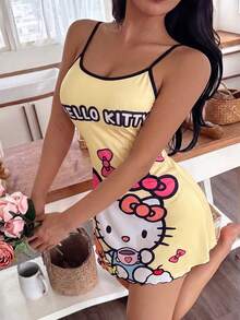 SANRIO 1件 Hello Kitty 粉色休闲可爱舒适简约吊带裙（女款） - 黃色 - 查看 4