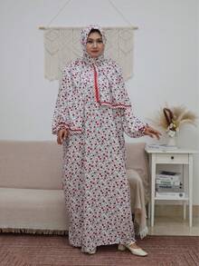 Sultan Women's Comfortable Breathable Lace Long Prayer Robe Fashion Print Dress White - White - View 1