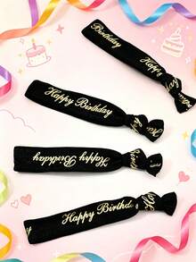 10pcs-Gradient Colorful Birthday Party Wristbands, Bracelets, Elastic Wristbands - Black - View 2