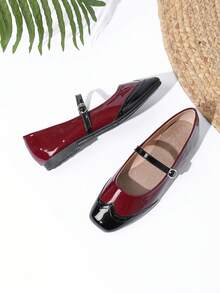 JiaYunNvXie New Low Vamp Soft Sole Mary Jane Shoes Commuter Versatile One-Strap Flat Women's Shoes - Burgundy - View 6