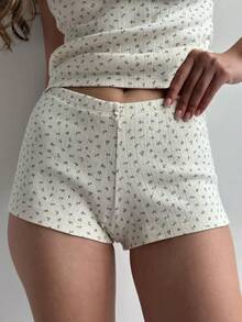 European And American Women's Lace Floral Camisole Top And Mini Bodycon Shorts Pajama Loungewear 2-Piece Set - Champagne - View 6