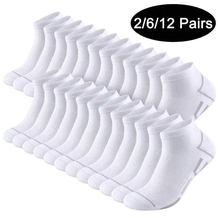 2/6/12 pares de calcetines acolchados gruesos para hombres, calcetines cortos cómodos tipo tripulación para hombres talla 10-13, calcetines deportivos de corte bajo - Blanco - Ver 1