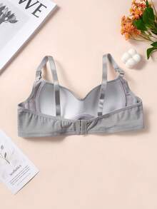 Girls Solid Color Ribbed Adjustable Strap Bra, Comfortable Seamless Push-Up Bra, Suitable For Teen Girls - Dark Grey - View 2