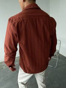 WAIT HIM Men's Striped Single-Breasted Casual Long Sleeve Shirt - Redwood - View 10