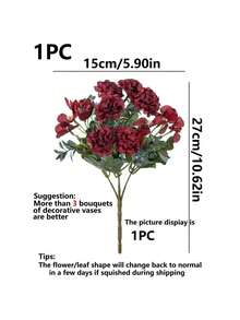 1pc Artificial Silk Peony Bouquet Fake Carnation Faux Plant, Suitable For Spring And Autumn Decoration, Wedding Vase, Home, Room, Restaurant, Bedroom, Bathroom Decor, Mother's Day Gift, Holiday Birthday Party, Outdoor Garden Decoration - Red - View 3