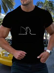 Nueva camiseta de verano para hombre de manga corta con estampado, deportiva, casual y de moda, prenda superior versátil y cómoda, camiseta casual de manga corta transpirable para exteriores - Negro - Ver 1